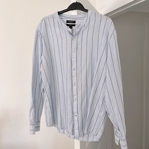 Blue striped linen long-sleeve shirt, Banana Republic, Size Large. Never worn.